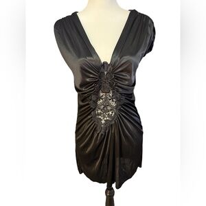 Charlotte Russe Vintage Mini Little Black Dress Size Large Low Open Back Y2K